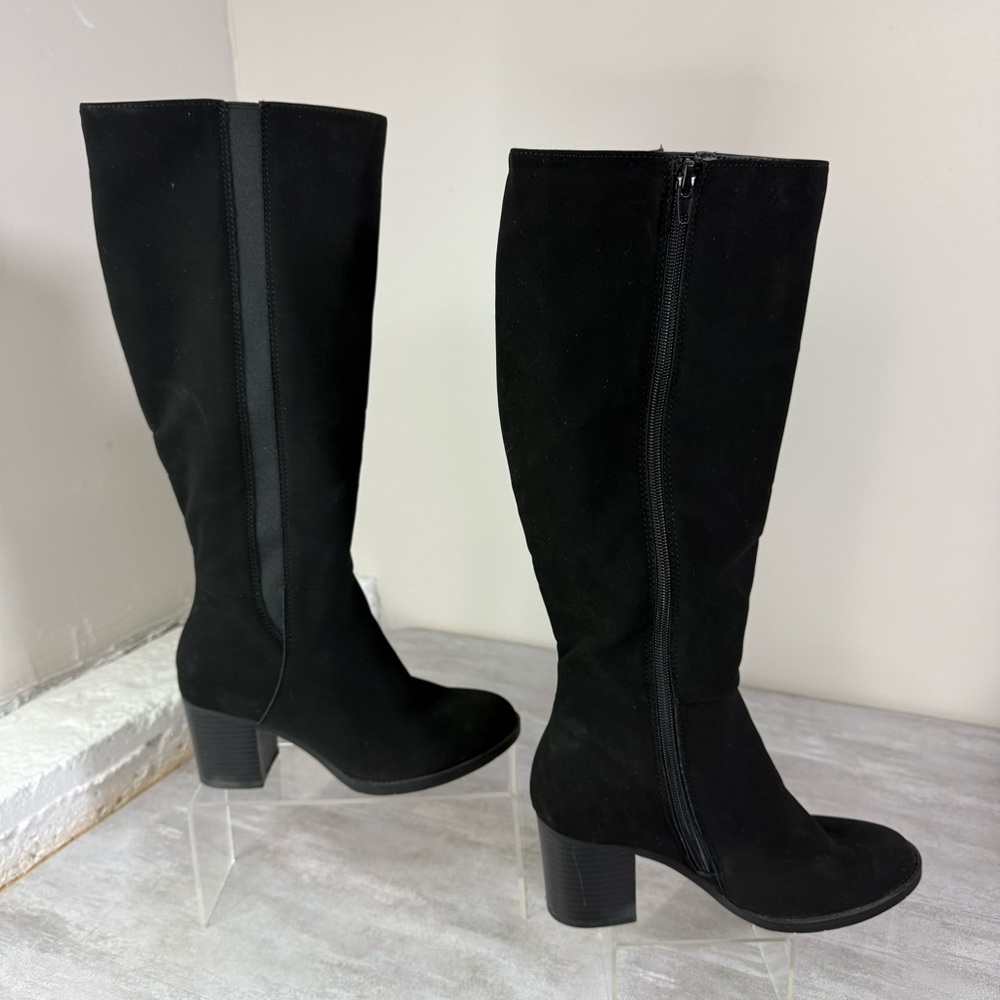 Me Too Black Suede Leather Over the Knee Block Heel Boots Sz  6.5
